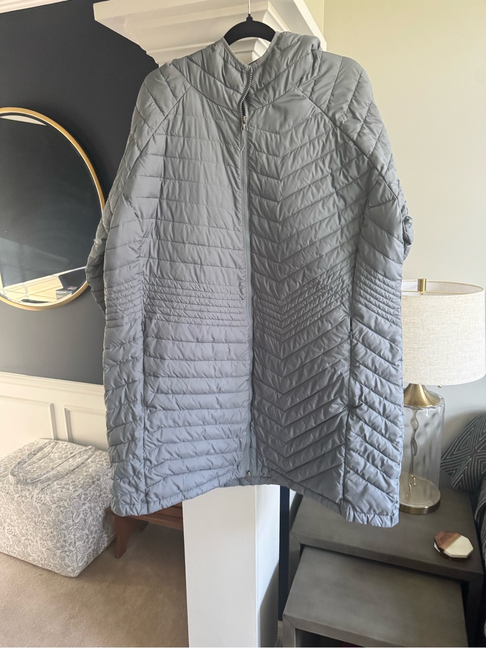 Columbia Light Gray Quilted Hooded Puffer Coat